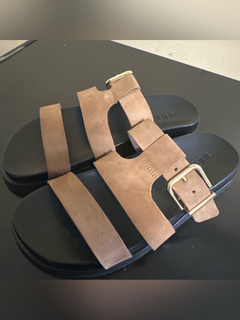 Steve Madden Neutral Suede Triple-Strap Slide Sandals - Picture 2 of 2
